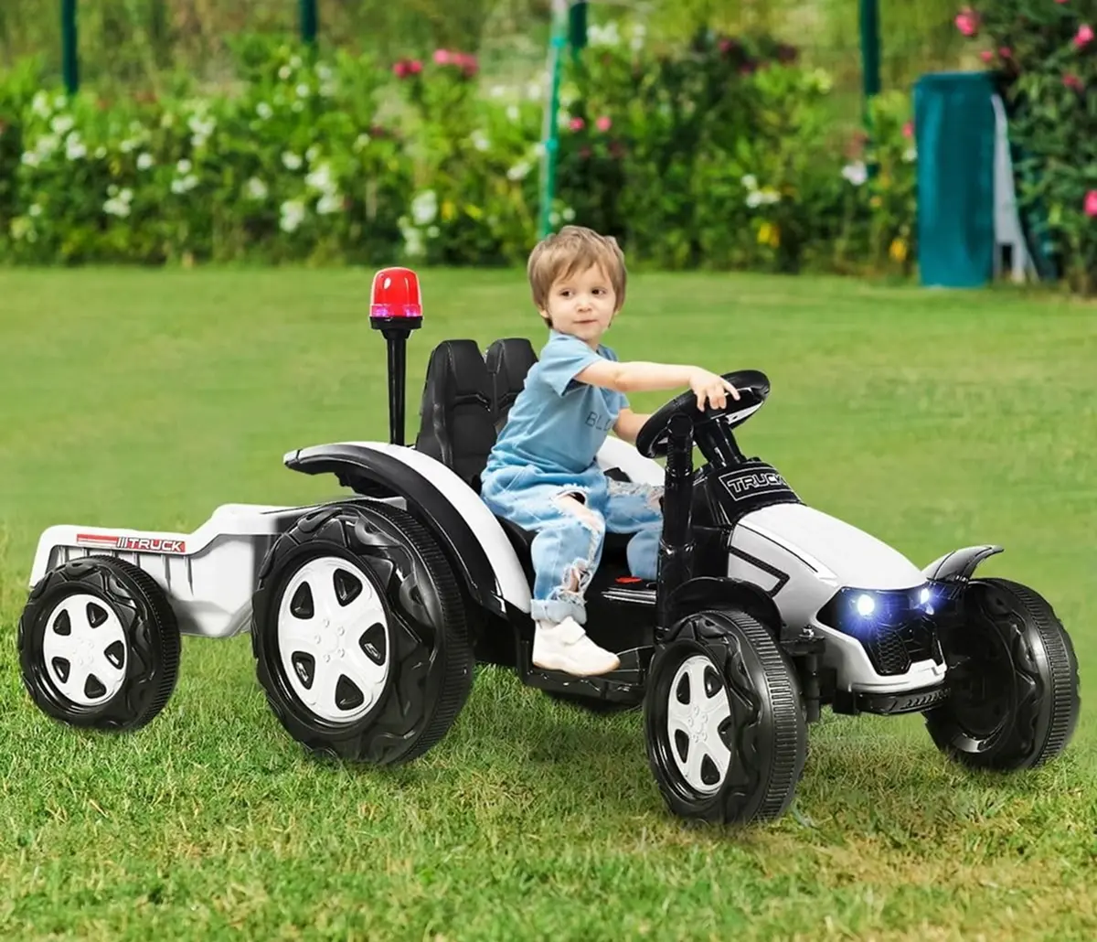 Tractor electric cu remorca Costway TQ10225DE-WH (Black/White)