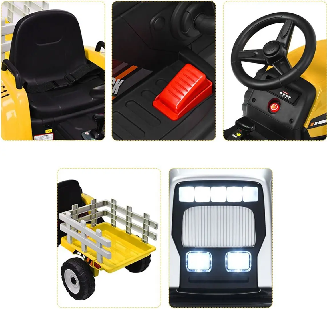 Tractor electric cu remorca Costway TQ10279DE-YW (Yellow/Black)