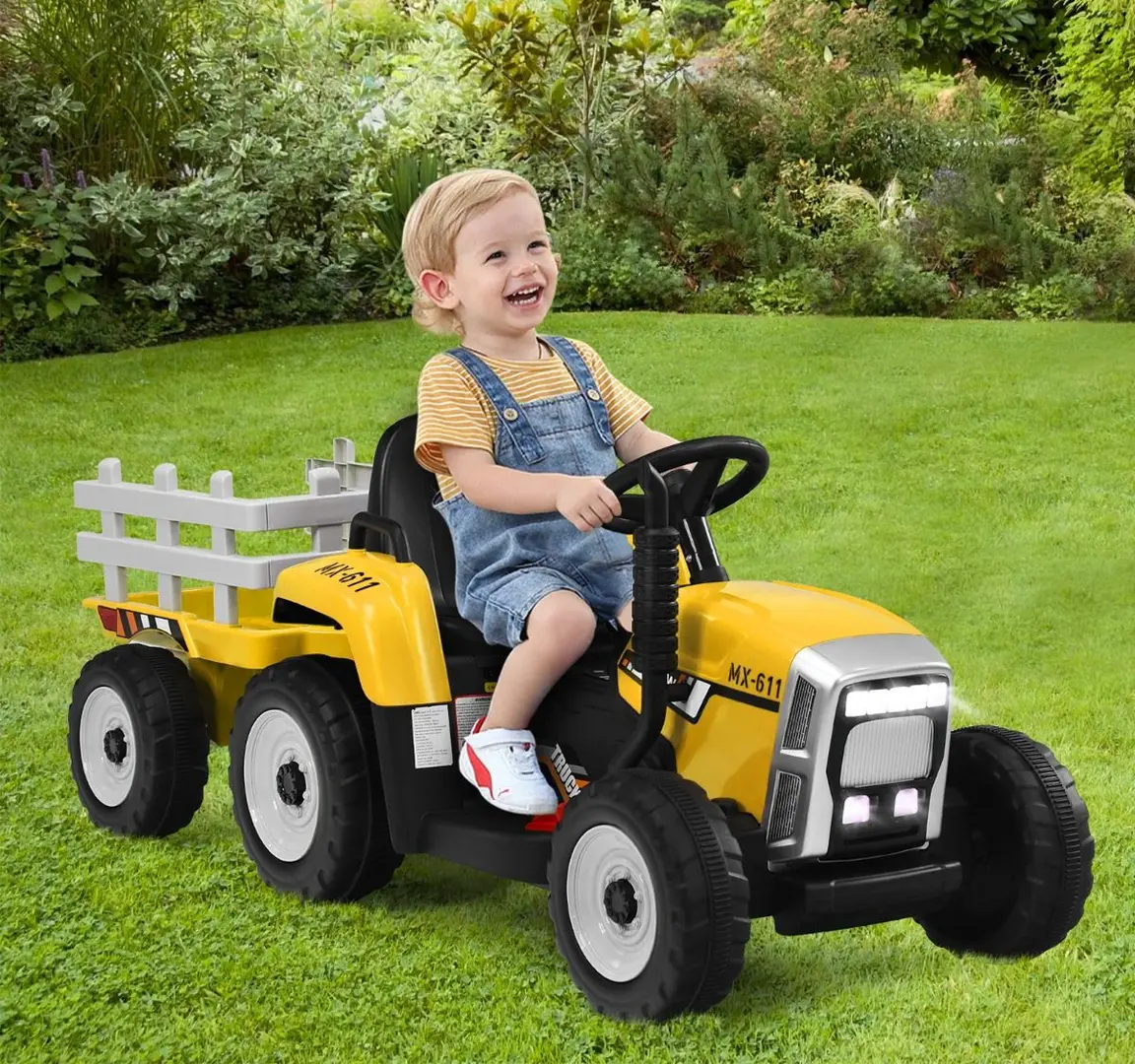 Tractor electric cu remorca Costway TQ10279DE-YW (Yellow/Black)