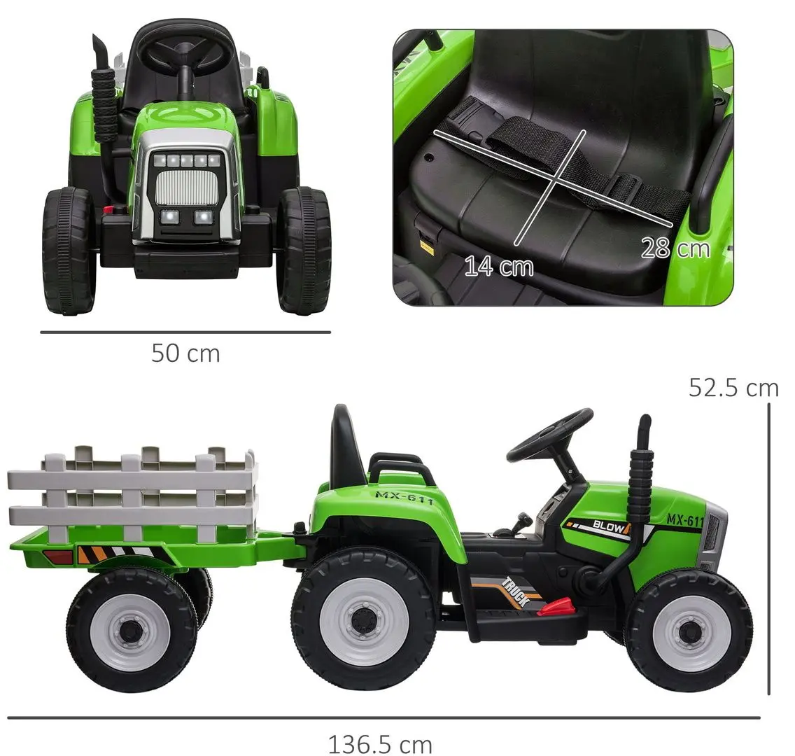 Tractor electric cu remorca Homcom 370-281V90GN (Green)