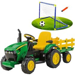 Tractor electric cu remorca + set fotbal Peg Perego John Deere (Green/Yellow)