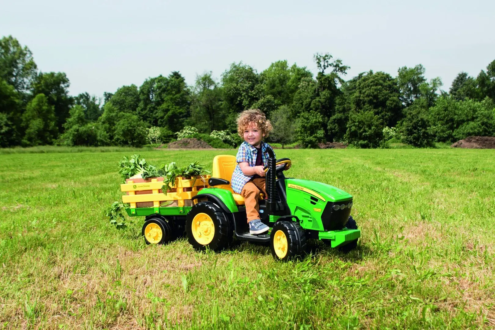 Tractor electric cu remorca Peg Perego John Deere Ground Force (Green/Yellow) - 9