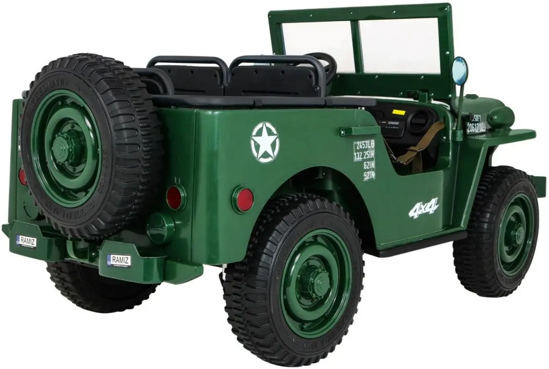 Masinuta electrică Ramiz Retro Military Vehicle 4x4 (Green) - 5