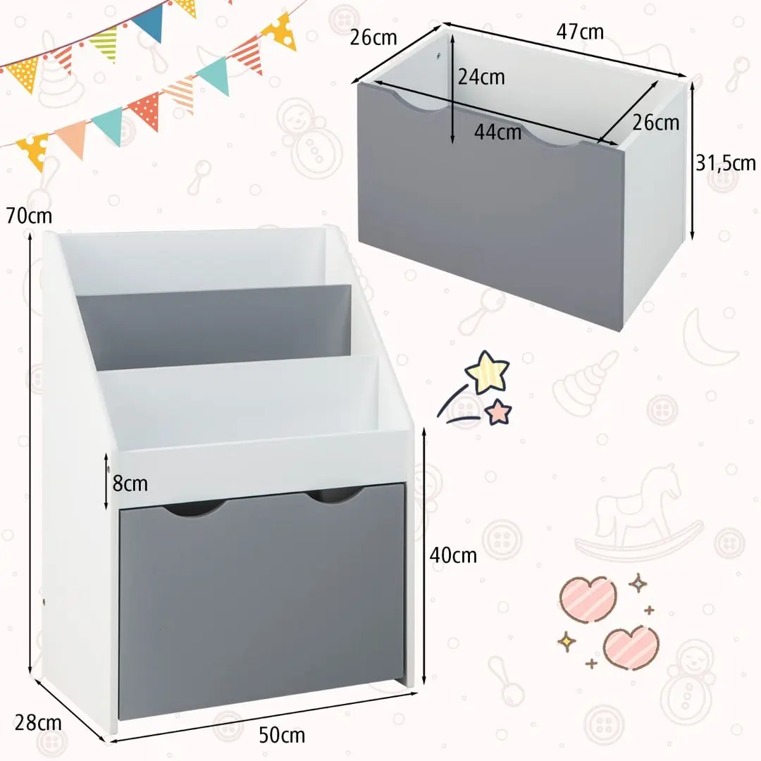 Стеллаж для хранения игрушек Costway TP10096GR (White/Grey)