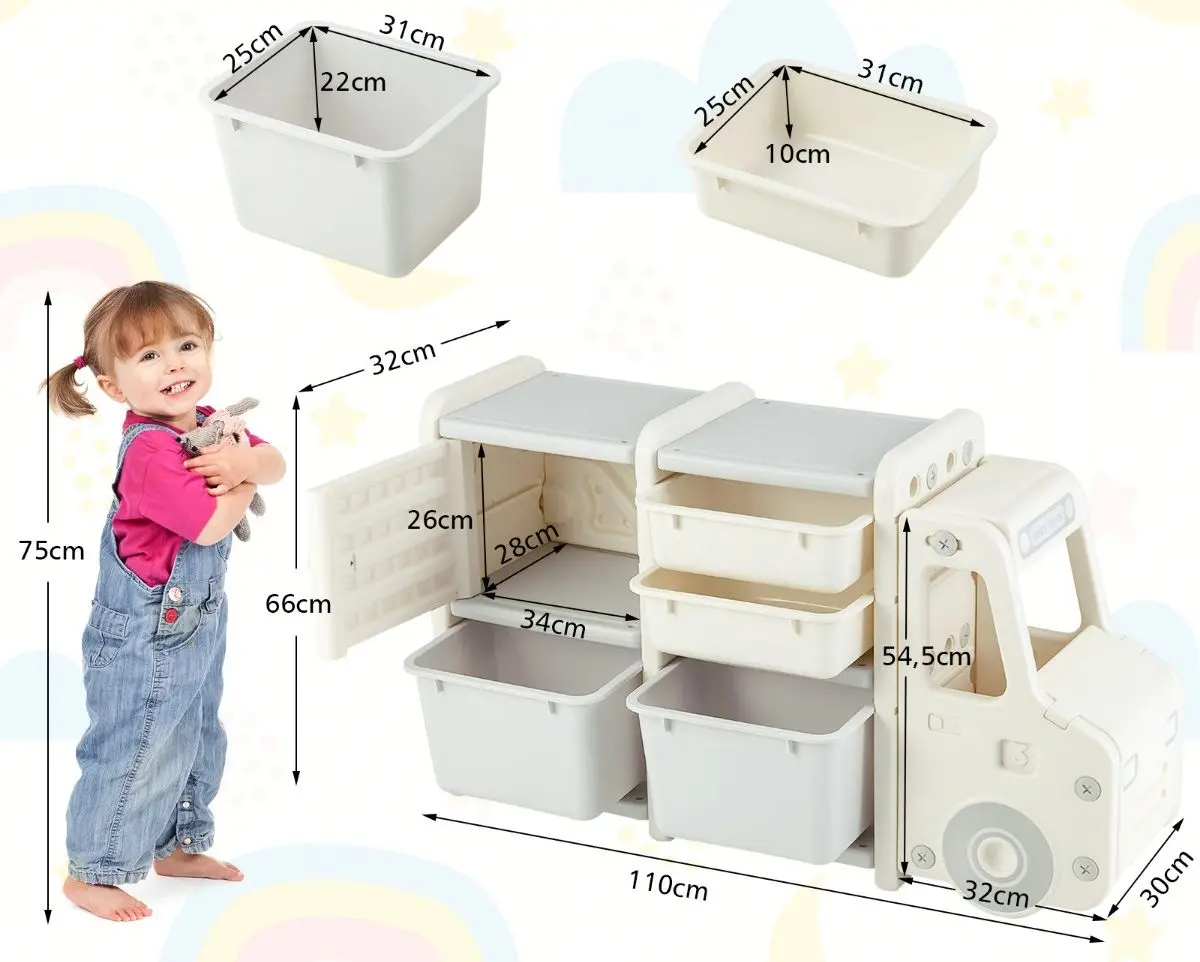 Etajera cu containere Costway TP10009GR (Beige/White) - 2