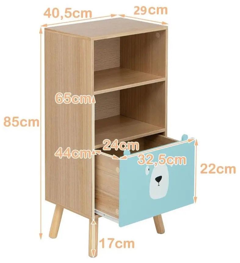 Тумба для хранения игрушек Costway TP10095CF (Natural/Blue)