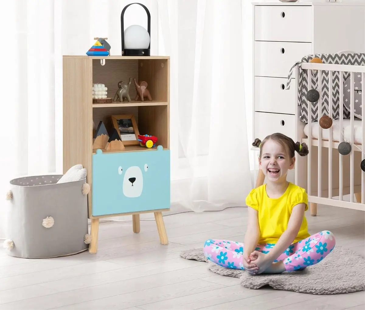Тумба для хранения игрушек Costway TP10095CF (Natural/Blue)