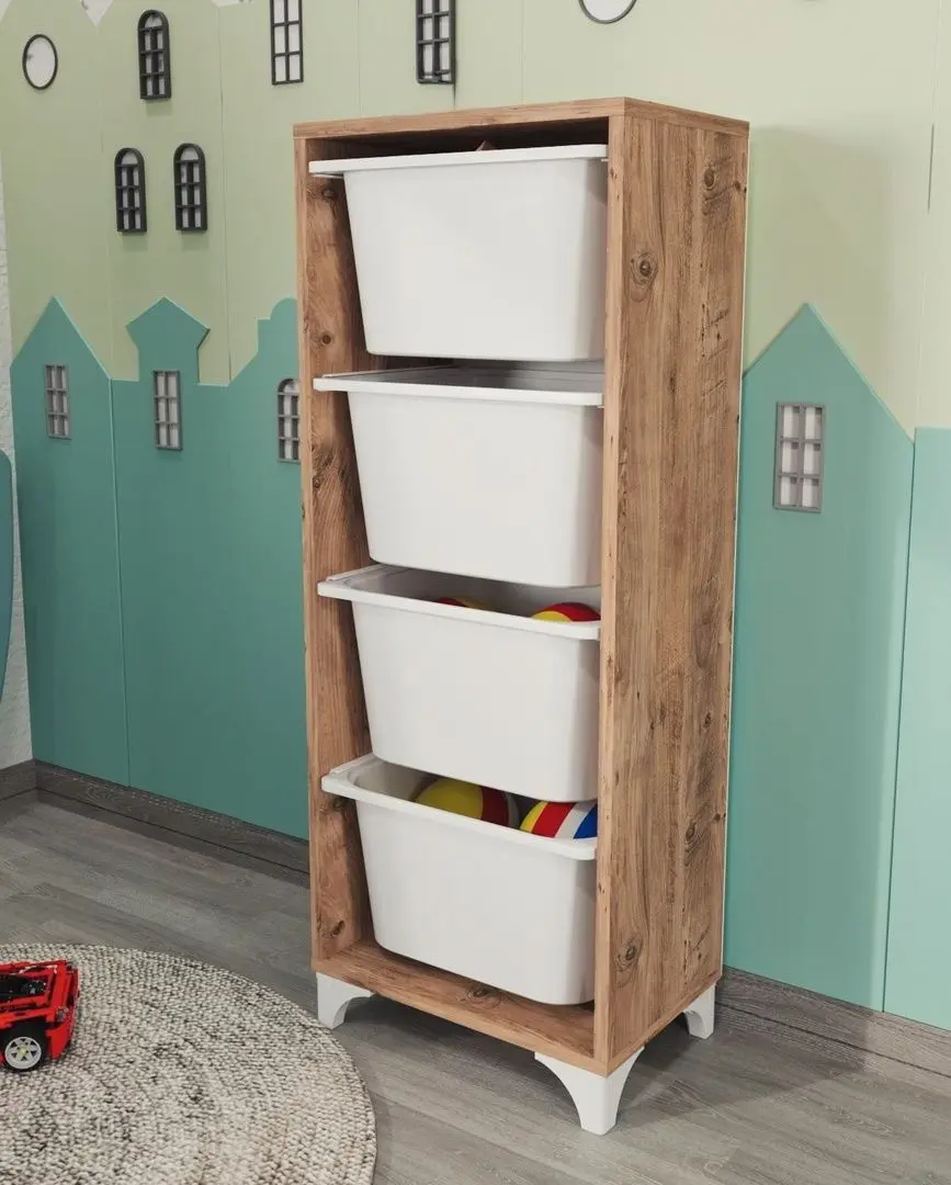 Organizator de jucarii Fabulous cu 4 cosuri (Pine/White)