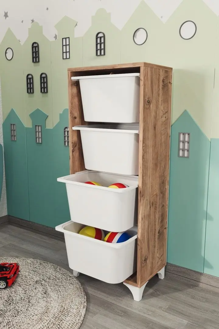 Organizator de jucarii Fabulous cu 4 cosuri (Pine/White)