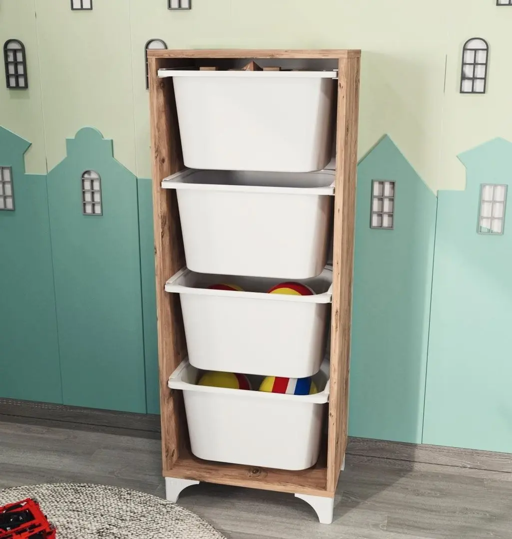Organizator de jucarii Fabulous cu 4 cosuri (Pine/White)