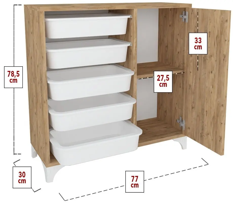 Organizator de jucarii Bofigo cu 5 cosuri (Pine)