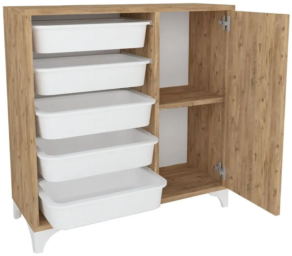 Organizator de jucarii Bofigo cu 5 cosuri (Pine)
