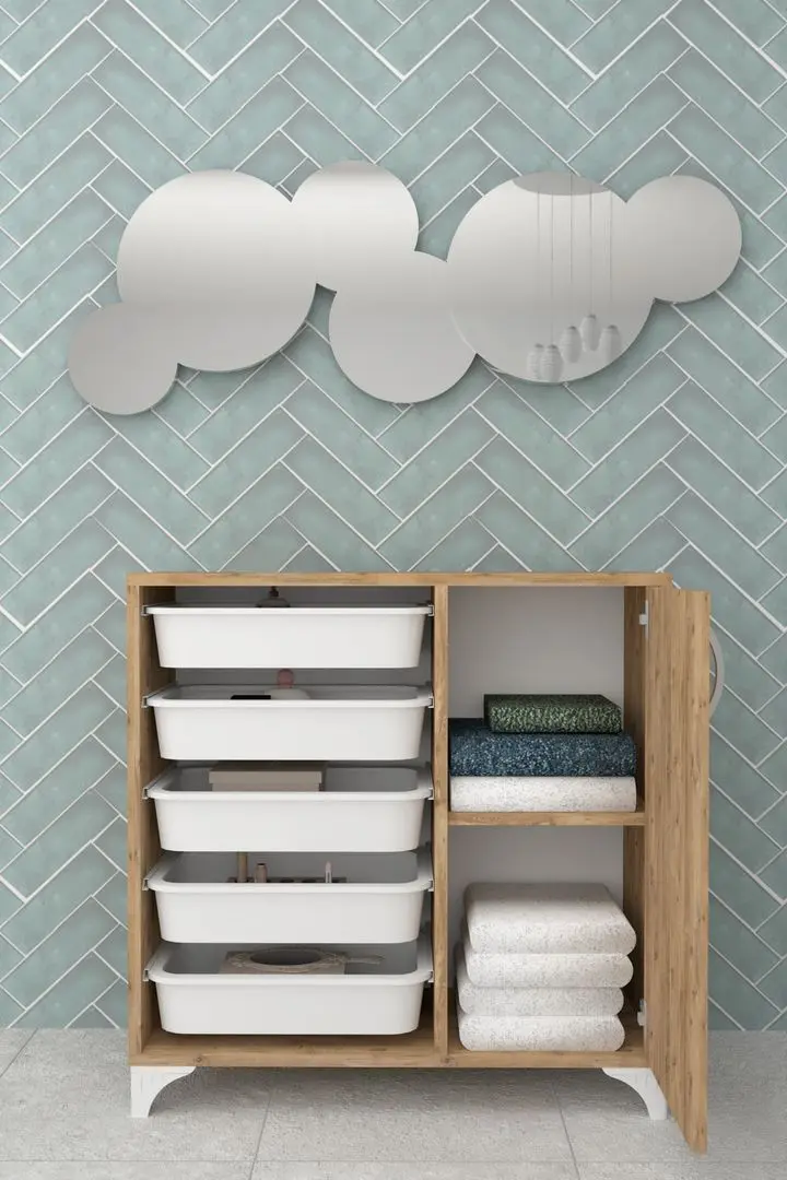 Organizator de jucarii Bofigo cu 5 cosuri (Pine)