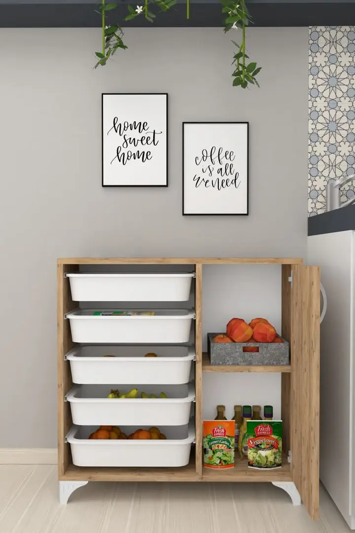 Organizator de jucarii Bofigo cu 5 cosuri (Pine)