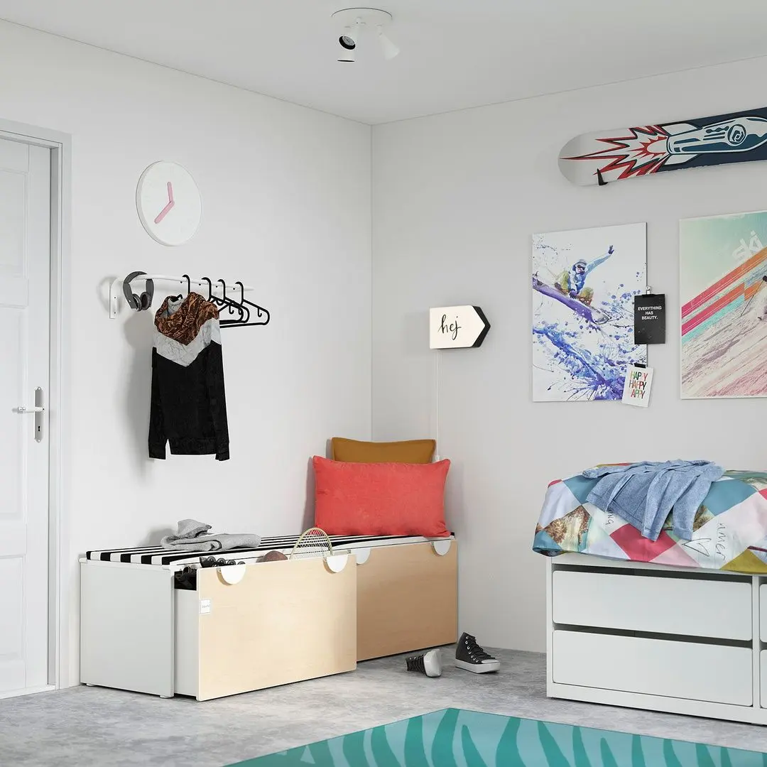 Banca cu depozitare Ikea Smastad 90x52x48 (Alb/Mesteacăn)