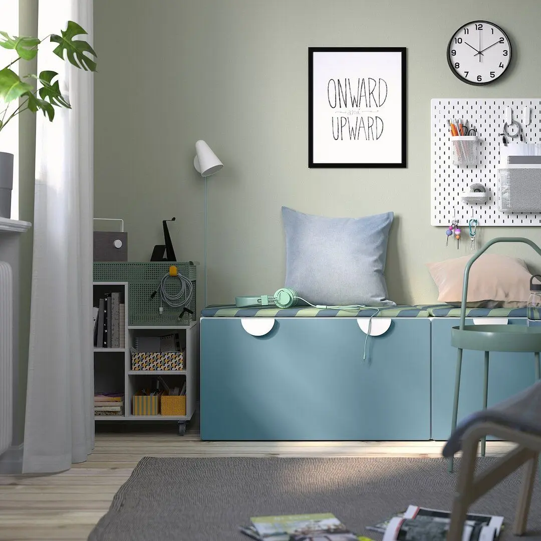 Скамья с ящиком Ikea Smastad 90x52x48 (Белый/Синий)