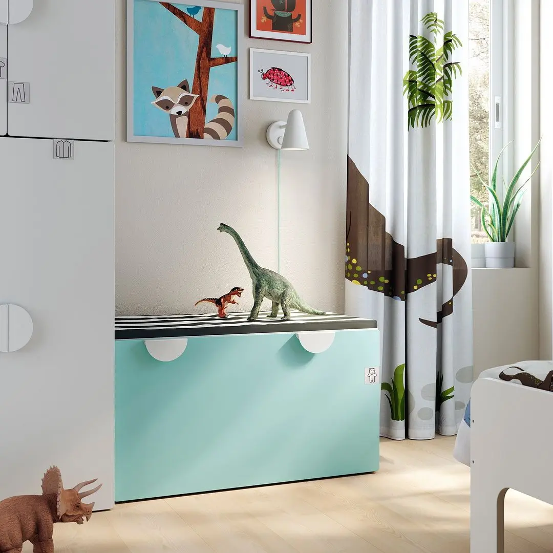 Banca cu depozitare Ikea Smastad 90x52x48 (Alb/Turcoaz Deschis) - 4