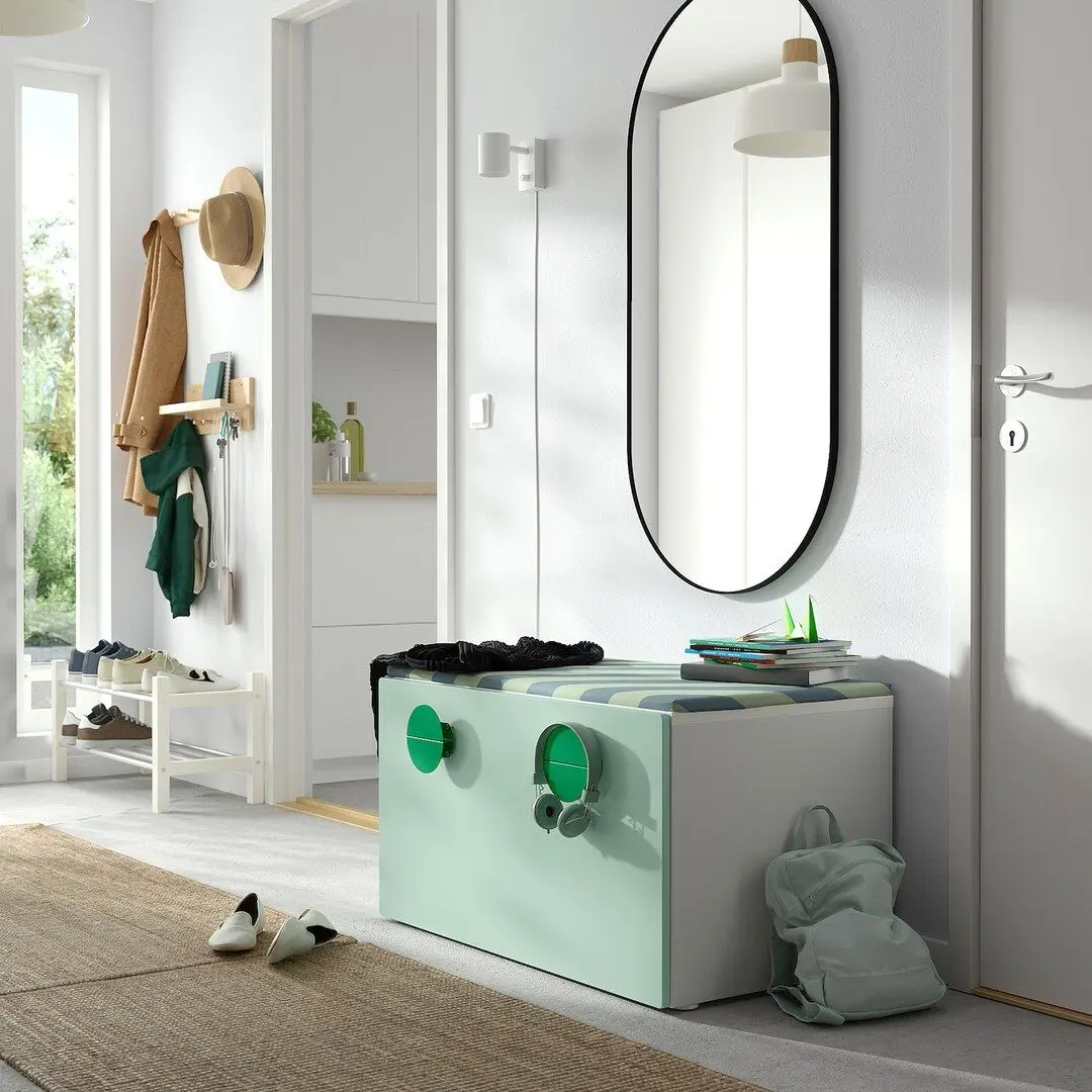 Banca cu depozitare Ikea Smastad 90x52x48 (Alb/Verde deschis)