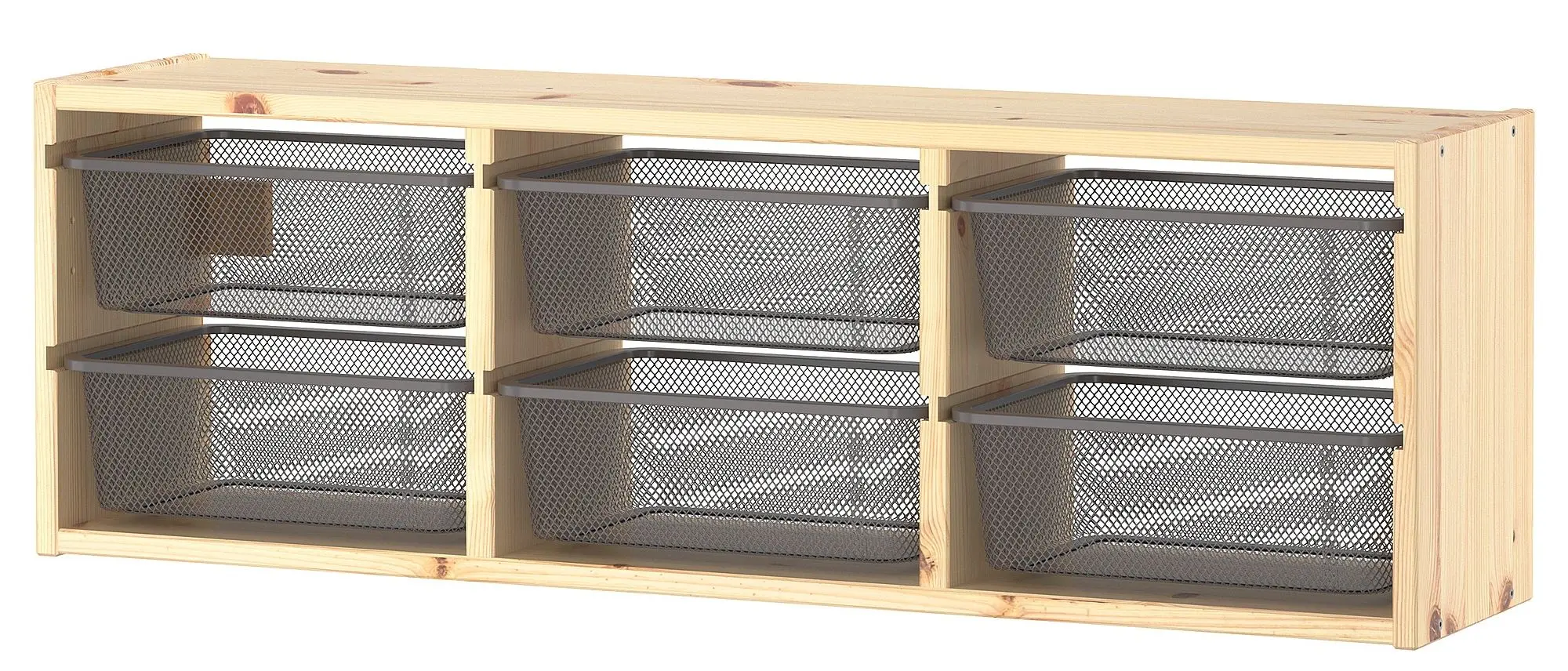 Etajera suspendata Ikea Trofast 6 coșuri 93x21x30 (Pin/Gri Inchis)