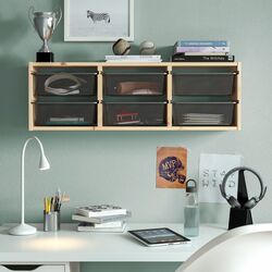 Стеллаж навесной Ikea Trofast 6 корзин 93x21x30 (Сосна/Темно-серый)