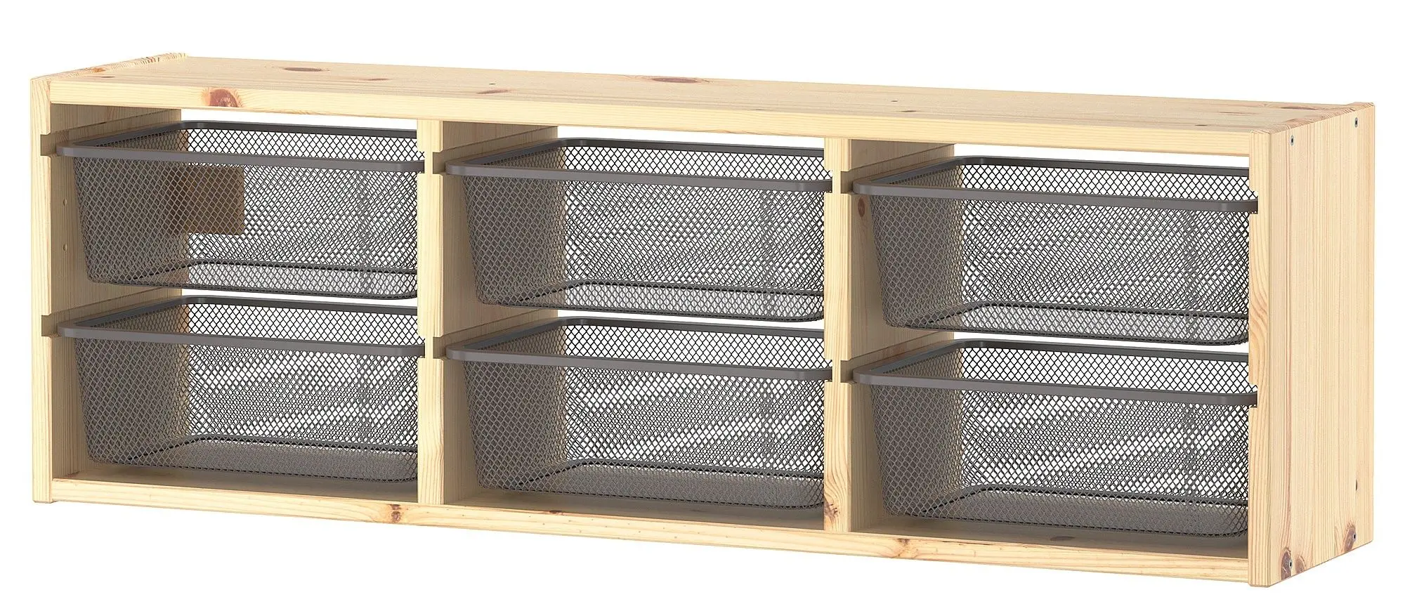 Etajera suspendata Ikea Trofast 6 coșuri 93x21x30 (Pin/Gri Inchis)