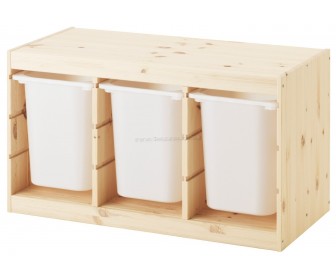 Etajera cu containere Ikea Trofast 3 containeri 94x44x52 (Pin Vopsit Alb/Alb)