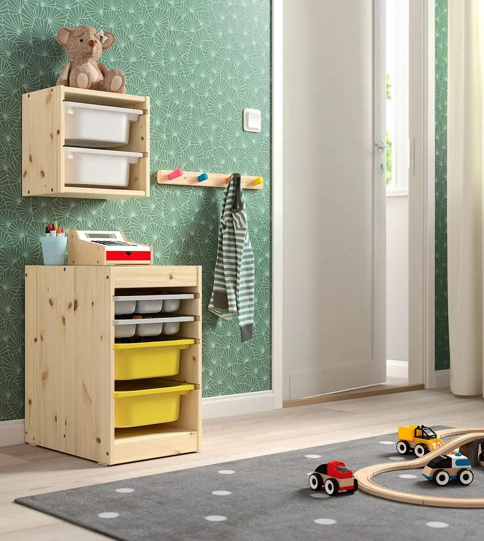 Etajera Ikea Trofast 2 organizatori/2 containeri 32x44x52 (Pin/Gri/Galben)