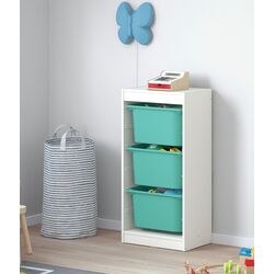 Etajera Ikea Trofast 3 containere 46x30x94 (Alb/Turcoaz) Thumb