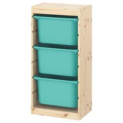 Стеллаж Ikea Trofast 3 контейнера 44x30x91 (Светлая Беленая Сосна/Бирюзовый)