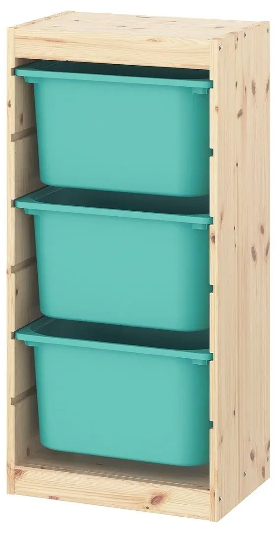 Etajera Ikea Trofast 3 containeri 44x30x91 (Pin Vopsit Alb/Turcoaz)