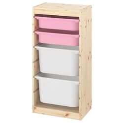 Etajera cu containere Ikea Trofast 44x30x91 (Pin Vopsit Alb/Roz-Alb)