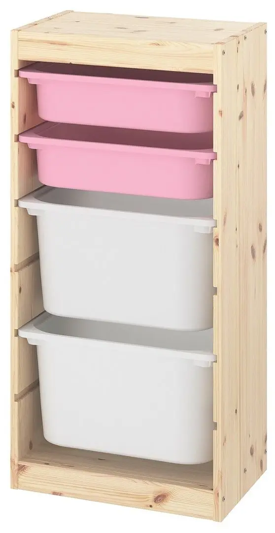 Стеллаж с контейнерами Ikea Trofast 44x30x91 (Светлая Беленая Сосна/Розово-Белый)