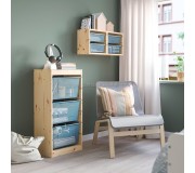 Стеллаж Ikea Trofast 3 корзины 44x30x91 (Светлая Беленая Сосна/Серо-синий)