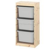 Стеллаж Ikea Trofast 3 контейнера 44x30x91 (Светлая Беленая Сосна/Серый)