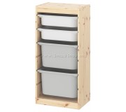 Стеллаж Ikea Trofast 4 комбинированных контейнера 44x30x91 (Светлая Беленая Сосна/Серый/Белый)