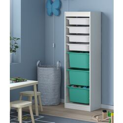 Etajera Ikea Trofast 7 containeri combinate 46x30x145 (Alb/Turcoaz) Thumb