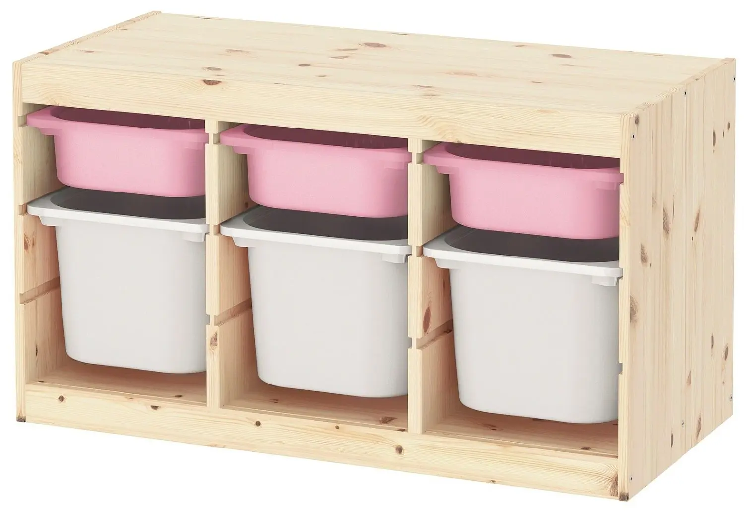 Стеллаж с контейнерами Ikea Trofast 94x44x52 (Светлая Беленая Сосна/Розово-Белый)