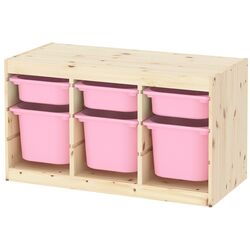 Etajera cu containere Ikea Trofast 94x44x52 (Pin Vopsit Alb/Roz)