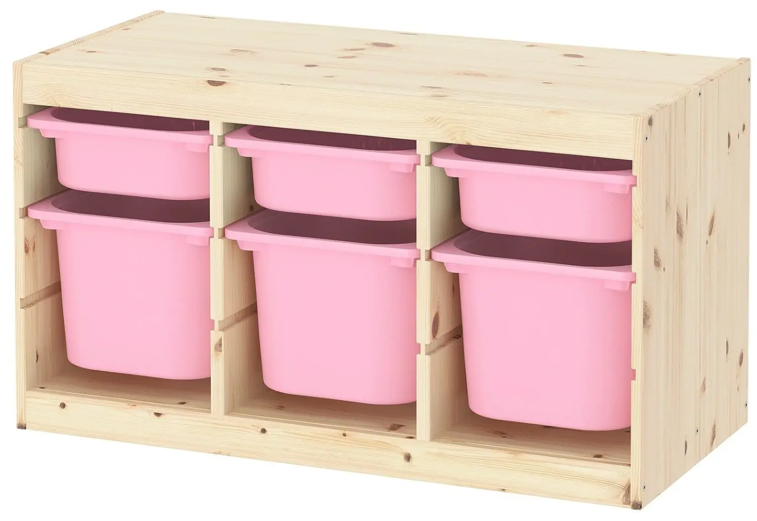 Стеллаж с контейнерами Ikea Trofast 94x44x52 (Светлая Беленая Сосна/Розовый)