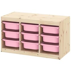 Etajera cu containere Ikea Trofast 94x44x52 (Pin Vopsit Alb/Roz)
