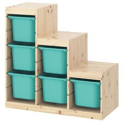 Etajera Ikea Trofast 6 containeri 94x44x91 (Pin Vopsit Alb/Turcoaz) Thumb
