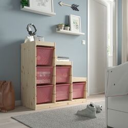 Etajera Ikea Trofast 6 cosuri 94x44x91 (Pin Vopsit Alb/Rosu Deschis) Thumb