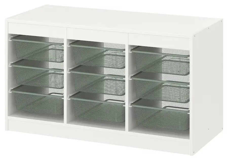 Etrajera Ikea Trofast 9 cosuri 99x44x56 (Alb/Verde-Gri Deschis)