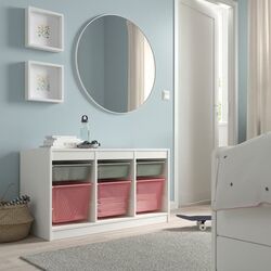 Etajera cu containere Ikea Trofast 6 cosuri 99x44x56 (Alb/Verde-gri/Rosu Deschis) Thumb