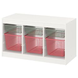 Etajera cu containere Ikea Trofast 6 cosuri 99x44x56 (Alb/Verde-gri/Rosu Deschis)