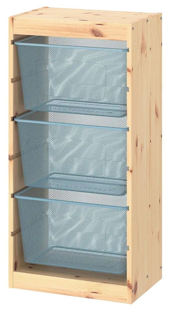 Стеллаж Ikea Trofast 3 корзины 44x30x91 (Сосна/Серо-синий)