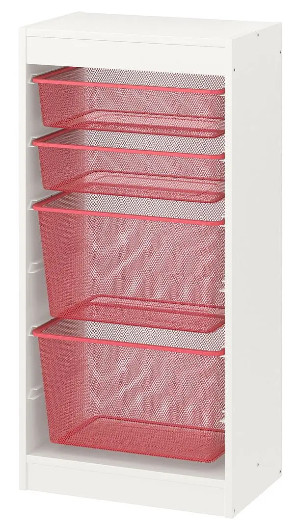 Стеллаж Ikea Trofast 4 корзины 46x30x94 (Белый/Светло-красный)