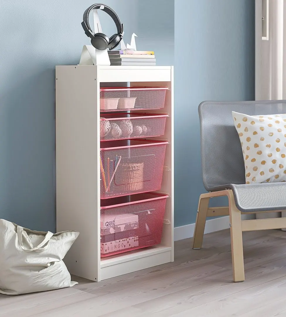 Стеллаж Ikea Trofast 4 корзины 46x30x94 (Белый/Светло-красный)