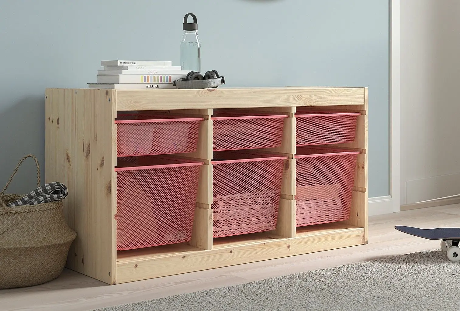 Стеллаж Ikea Trofast 6 корзин 93x44x52 (Сосна/Светло-красный)