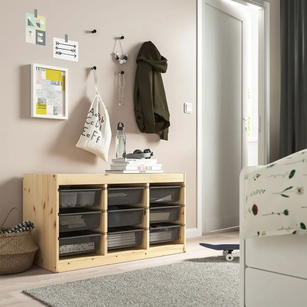 Etajera Ikea Trofast 9 cosuri 93x44x52 (Pin Vopsit Alb/Gri Inchis)